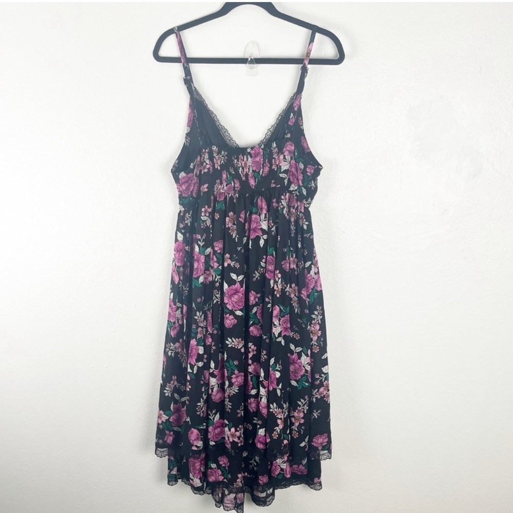 TORRID Black Floral Smocked Back Challis Surplice Skater Dress, Size 00